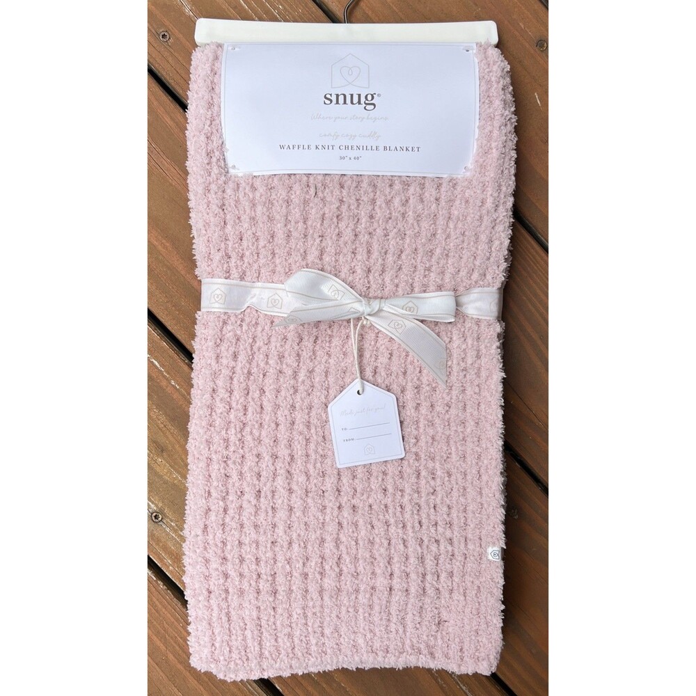 Snug Pink Waffle Knit Chenille Baby Blanket Cozy Plush Soft 30x40 New